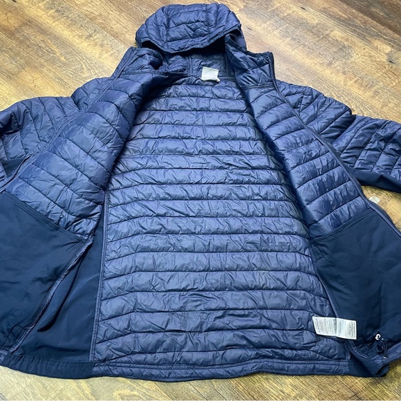 Columbia Powder Pass Hooded Jacket Light Puffer Water Resistant Men XL Coat Blue - Picture 9 of 15